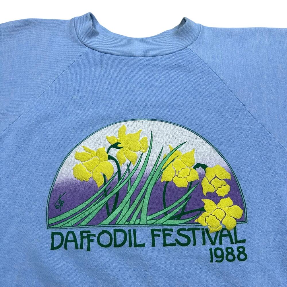 Vintage 80s Daffodil Festival Graphic Sweatshirt Pullover Men’s Small Blue - Picture 2 of 4